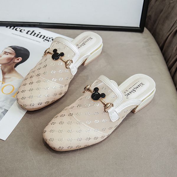 

sandals you will see women plutonium shoes women's mules beautiful mouse crochet low air heel brand design sliding mark on woman slides, Black