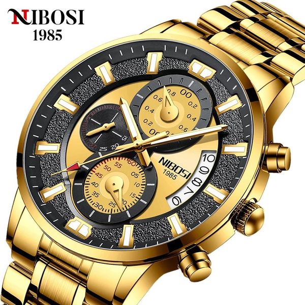 

wristwatches nibosi 2021 fashion watch chronograph waterproof date clock quartz casual sport wristwatch men's relogio masculino, Slivery;brown