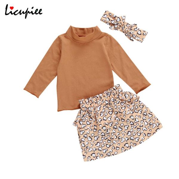 

clothing sets 1-6y toddler girls fall outfits mock neck long sleeve sweater + skirt headband 3pcs clothes set, White