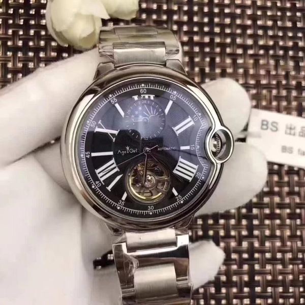 

wristwatches automatic mechanical men watch leather silver rose gold transparent moonphase black blue tourbillion, Slivery;brown