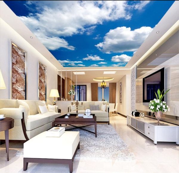 

wallpapers ceiling murals wall art painting living room bedroom backdrop wallpaper 3d white clouds blue sky mural