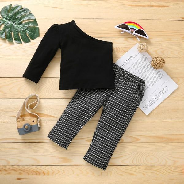 

clothing sets born toddler baby girls clothes set solid color single sleeve t-shirt and plaid trousers suit fashion outfits 1-3years, White