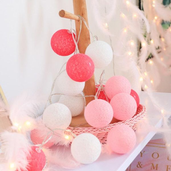 

strings garland cotton ball string light battery chain fairy led holiday lights party gifts wedding decoration
