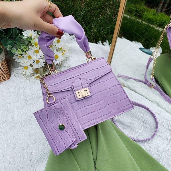 

2 pcs stone pattern pu chain small crossbody bags for women 2021 elegant ladies travel handle double purse shoulder bolsos