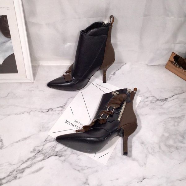 

designer fashion pointed shoe leatherwear stiletto boots thick 9.5cm high heels platform shoes winter leather ladies size 35-40 with box, Black