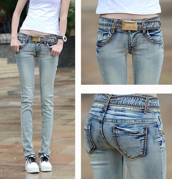 

autumn and winter korean slim womens pant fitting wild low rise jeans thin elastic pencil feet pants nzk446, Black;white