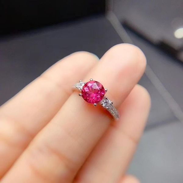 

cluster rings 100% real 925 silver gemstone ring for engagement 6mm vvs grade pink z jewelry, Golden;silver