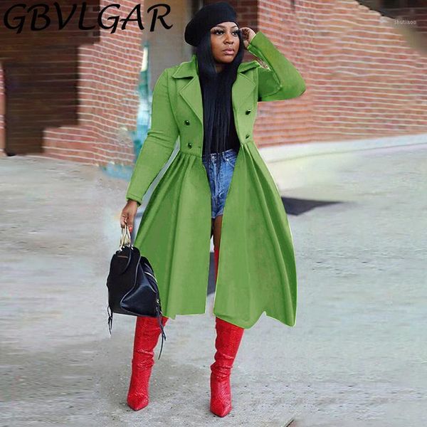 

women's wool & blends women fashion turn down collar long sleeve jackets double breasted fit and flare trench outwear autumn winter dra, Black