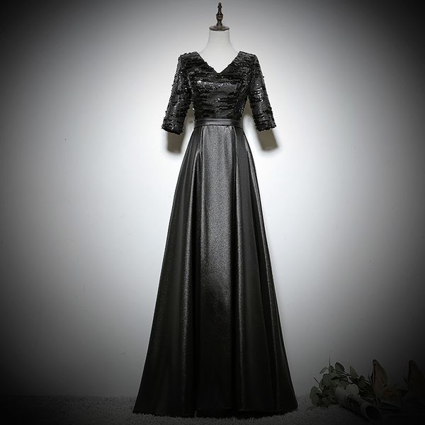 

dinner party host women black v-neck backless costume dress banquet evening prom sequin gown vestido s-xxl ynap, Black;gray