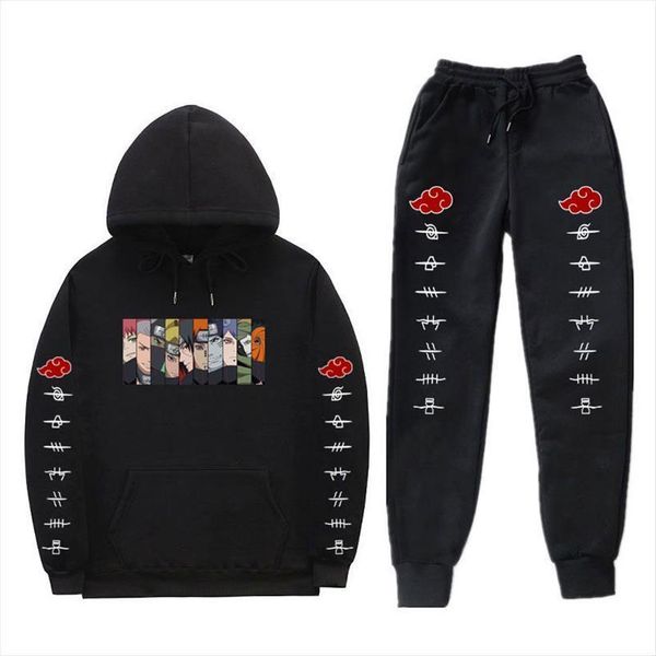 

sets japanese streetwear hoodies mens tracksuits uzumaki akatsuki haruno sakura hat hoodie trousers keep warm sweat homme, Gray