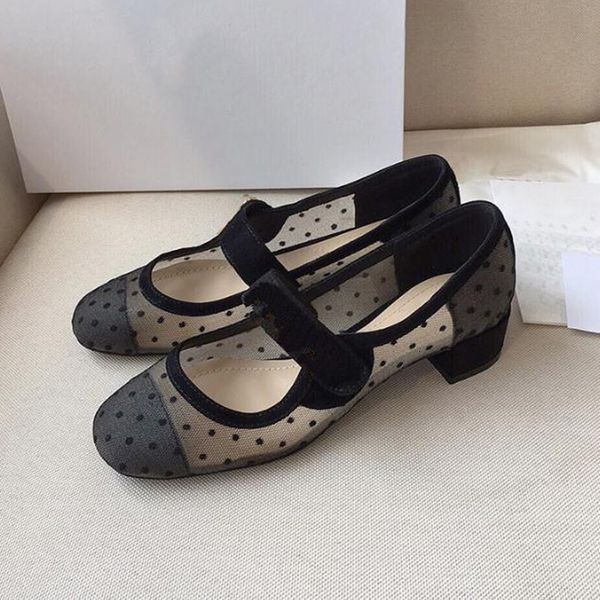 

dress shoes spring and summer new round toe thick heel mary jane mesh mid-heel eomen's shoe fashion high heels ladies frn7, Black