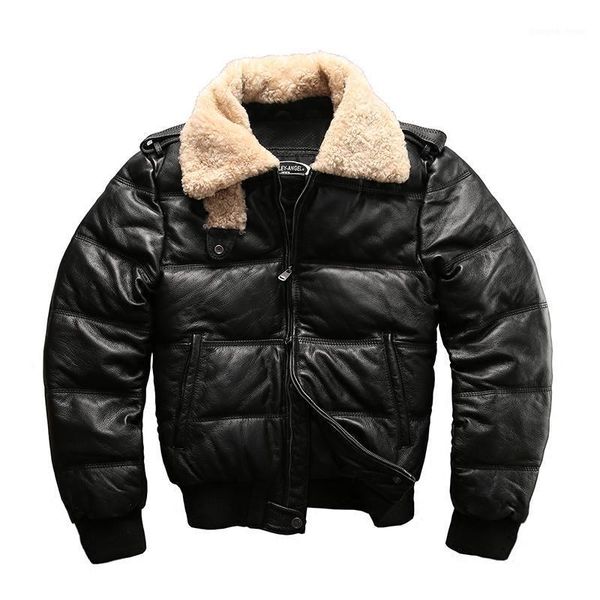 

european size ha-805 super warm genuine cow skin leather coat mens big casual cowhide down jacket men's & faux, Black