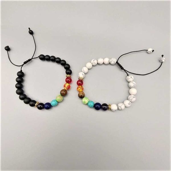 

colorful chakra chakra chakra tiger eye volcanic rock yoga bead bracelet, Black