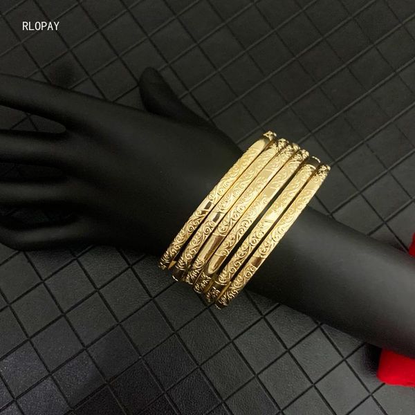

rlopay morocco new trendy fine flower engraved gold bangles arabic luxury jewelry for bridal big size bangle bracelet, Black
