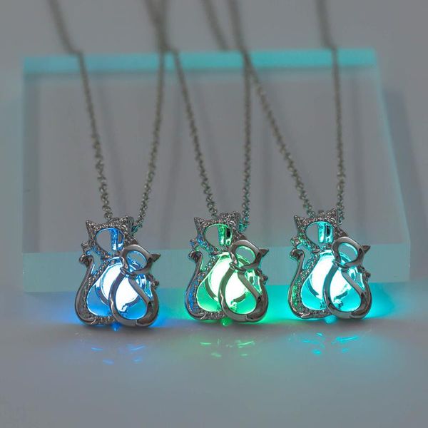 

pendant necklaces wild luminous civet cat mother and child necklace personality fashion cage lady gift, Silver