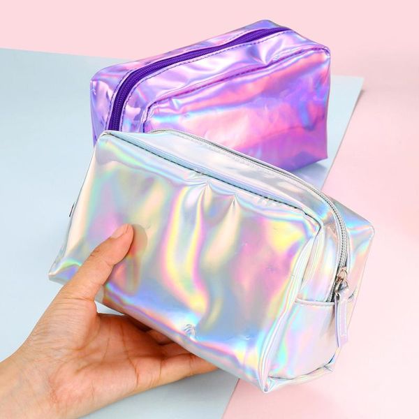 

cosmetic bags & cases makeup bag holographic pencil case durable pu female storage zipper pouch neceser maquillaje sac