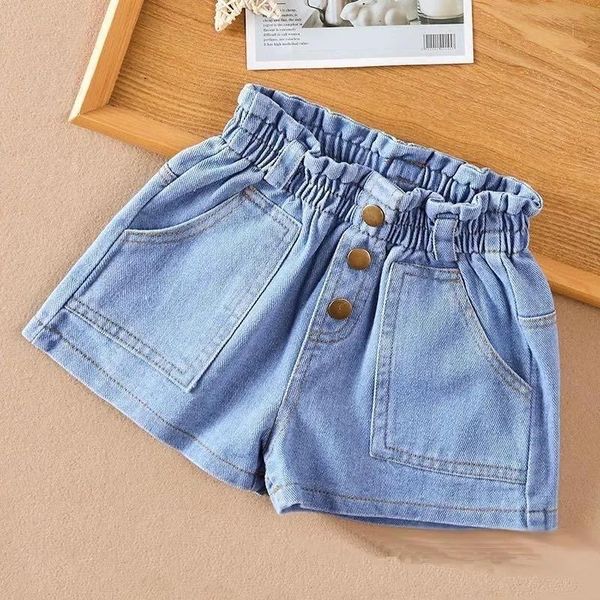 

fashion spring summer children's jeans denim shorts girls bow comfortable high waist loose casual shorts p2 157, Black