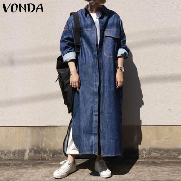 

women's jackets women solid demin coats vintage long sleeve lapel collar maxi 2021 ladies outerwears femininas plus size 5xl, Black;brown
