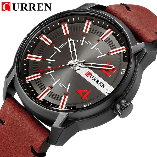 

wristwatches fashion men watch curren waterproof wristwatch leather strap quartz casual male clock relojes para hombre, Slivery;brown