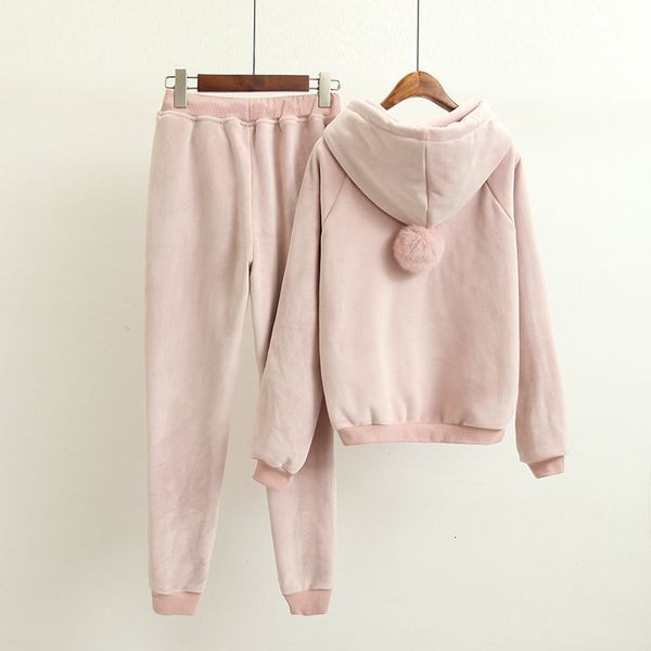 

autumn 2021 new hooded long sleeve pink hoodies suits elastic pants two pieces women warm pullovers v9tz, White
