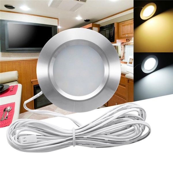 

car headlights 12led recessed rv boat ceiling lights round shape ultra-thin camper interior lighting small downlight with cable