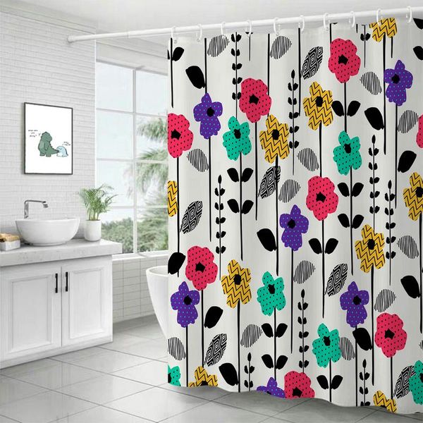 

cartoon flower shower curtain set with 12 hooks printing bathroom decoration