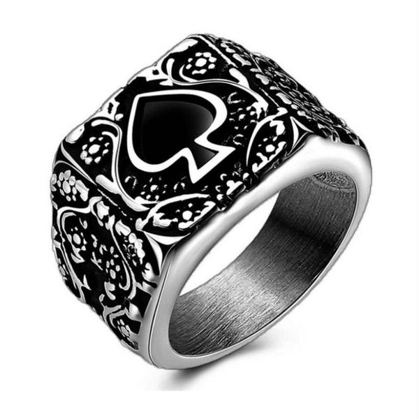 

cluster rings rock spades k logo titanium steel men's poker personality european and american vintage, Golden;silver