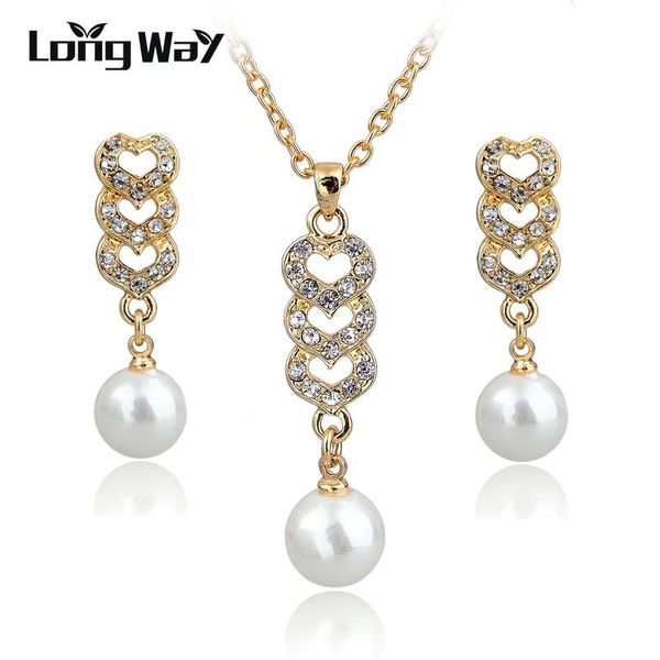 

earrings & necklace longway gold color rhinestone crystal jewelry sets heart set imitation pearl set140023, Silver
