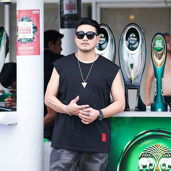 

overweight people plus size vest mens trendy loose mens plus-sized thin stretch casual black sleeveless t-shirt summer, White;black