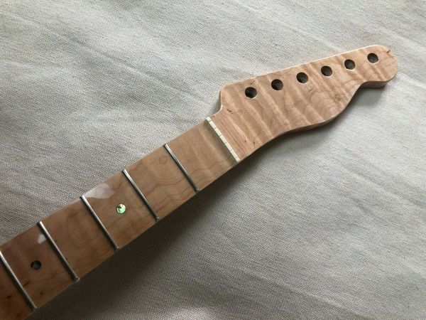 

diy tiger flame maple guitar neck replacment 21 fret fingerboard abalone dots inlay electric guita part gloss
