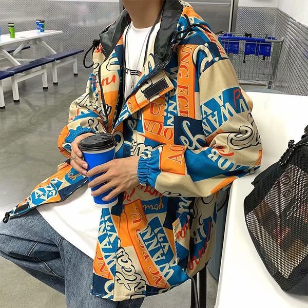 

2021 graffiti coat men's hooded ins high street hip hop brand harajuku loose et, Black;brown
