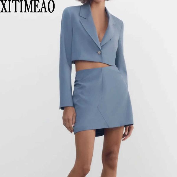 

za women fashion high waist short suit coat vintage female outerwear bag hip skirt 2-piece set xitimeao 210604, White;black