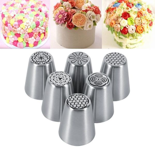 

6pcs diy stainless steel flower cake icing piping nozzles decorating tips pastry diy baking tools rust-proof