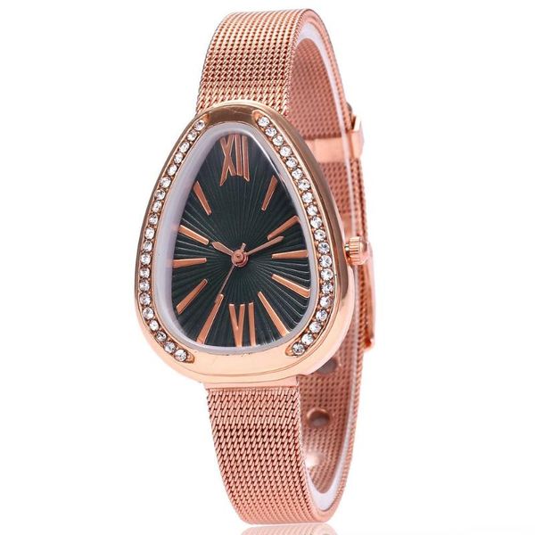 

wristwatches 2021 rhinestone watch stainless steel rose gold women casual sneak shape quartz wristwatch dress ladies luxury, Slivery;brown