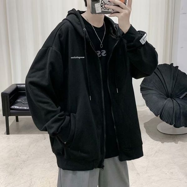 

weiyi men's 2020 hooded spring and autumn student cardigan sports coat fashion brand casual top, Black