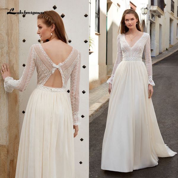 

new vestidos vintage long sleeve plus size 2021 deep v-neck beach wedding es boho vestido de novia 6gle, White