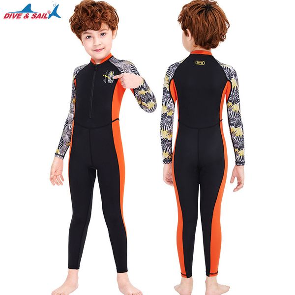 

sunscreen children's sleeve boys' one piece long swimsuit, White;black