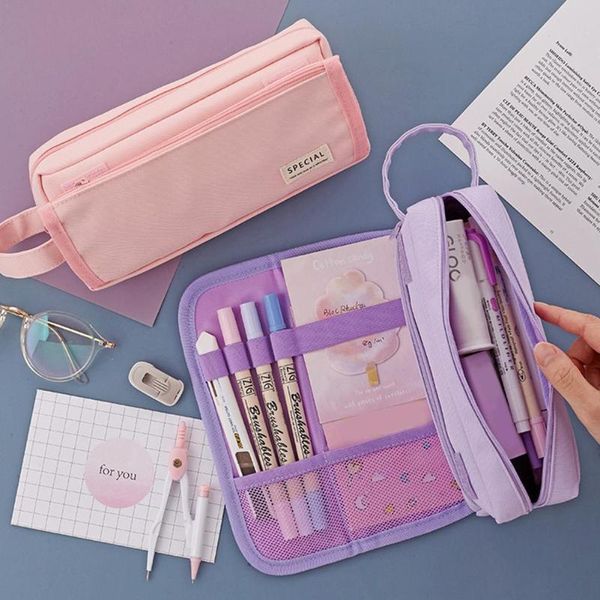 

pencil cases kawaii case school simple large-capacity multifunction pen with curtain canvas storage bag pencils pouch stationery