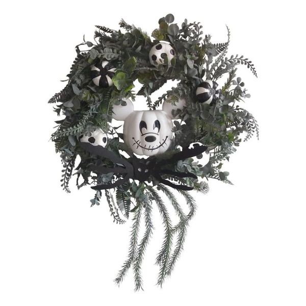 

decorative flowers & wreaths halloween nightmare horror black and white autumn pumpkin wreath for front door decoration