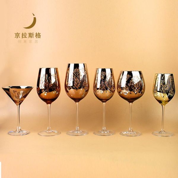 

high end luxury embossed gold plated goblet crystal wine cup cocktail cup model room decoration