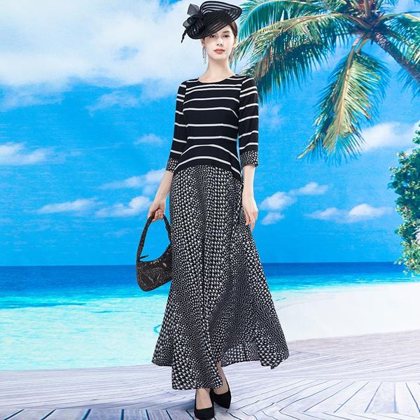 

casual dresses 2021 spring autumn long dress office lady women printing maxi 2/3 sleeve printed evening clothing slim waist dz2661, Black;gray