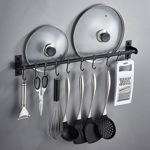 

hooks & rails black 10 wall hanging rail rack kitchen utensil mounted shelf durable rustless storage
