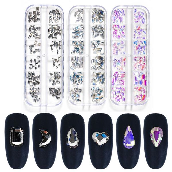 

nail art decorations 120pcs per box crystal ab 3d rhinestones fancy shaped crystals and stones for diy nails decoration, Silver;gold