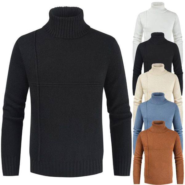 

new autumn winter men's turtleneck thick solid color casual sweater men's slim fit knitted pullovers clothing, White;black