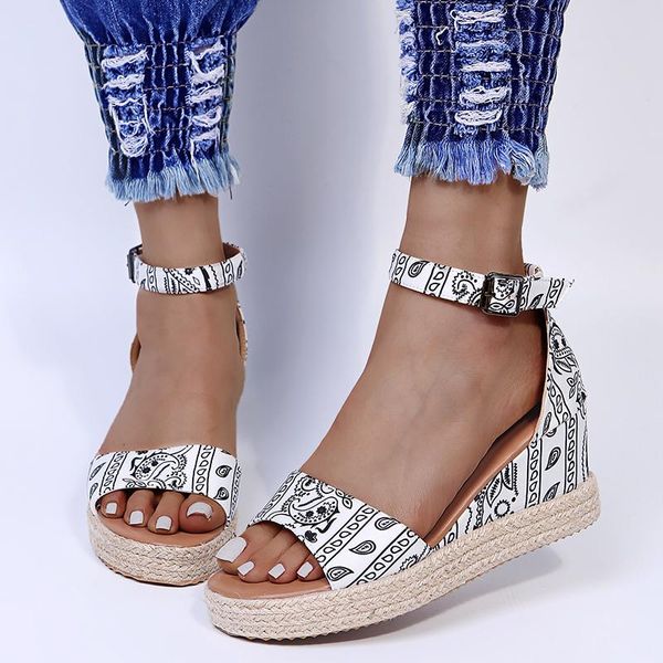 

sandals women espadrille ankle strap comfortable wedges heeled summer shoes 2021high heels platform casual pumps size 43, Black