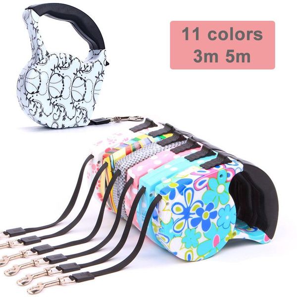 

3m 5m retractable dog leash 11 colors fashion printed puppy auto small cats rope leads leash walking pet dogs nylon for traction