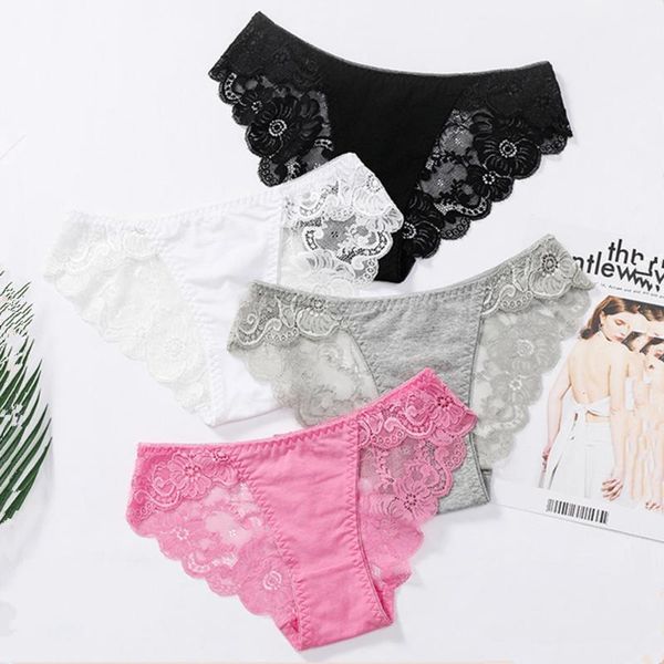 

3 piece exotic apparel panties lace briefs women low-rise solid panty underwear breathable hip-lift underpants comfortable, Black;pink