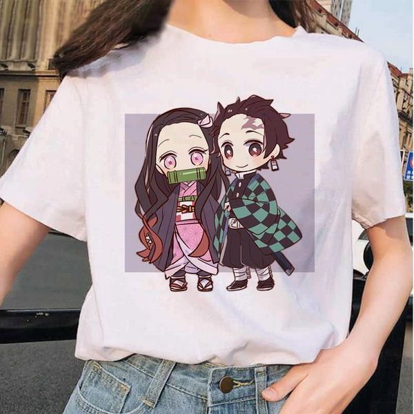 

summer female t-shirt kimetsu no yaiba kawaii t-shirt japanese anime killer t-shirt ladies ulzzang harajuku female cartoon, White