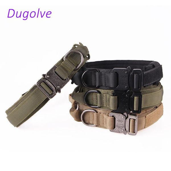 

dugolve army dog collar adjustable tactical pet dog collars for medium large dogs thicken leash control handle training