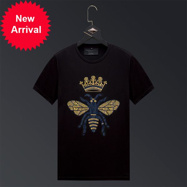 

2021 bright strass crown bee t shirts men with short sleeves fashion clothes streetwear modal neck calaveras cotton shirt 4dk4, White;black